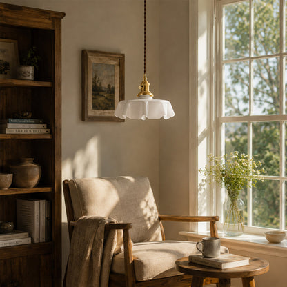 Margaux White pleated glass pendant French vintage dining room elegant Parisian inspired warm Edison glow interior