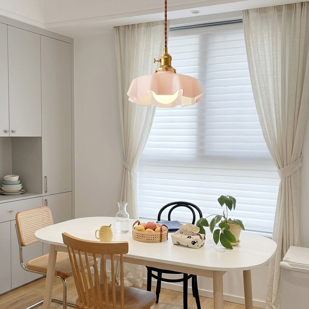 Margaux White pleated glass pendant French vintage dining room elegant Parisian inspired warm Edison glow interior