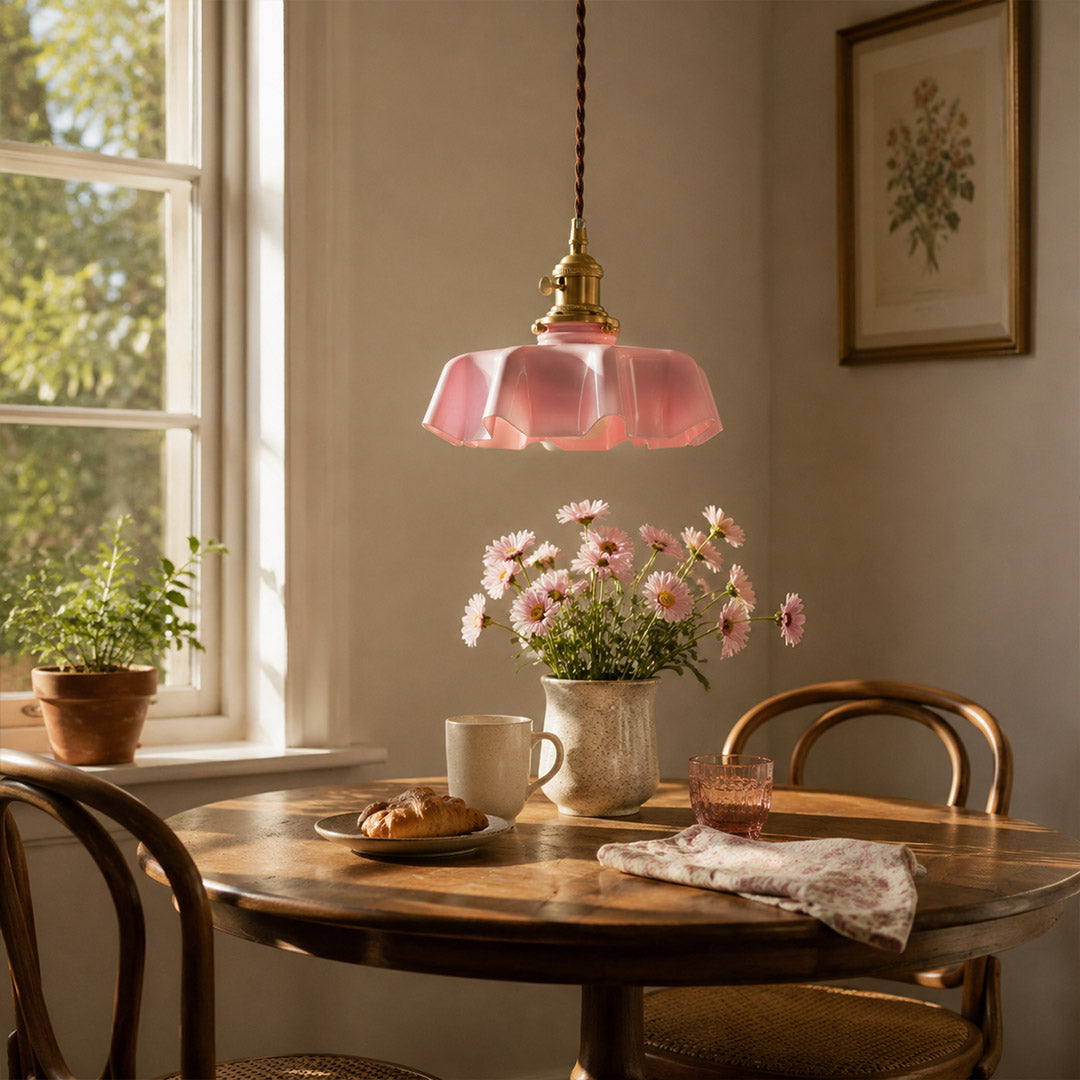 Margaux White pleated glass pendant French vintage dining room elegant Parisian inspired warm Edison glow interior