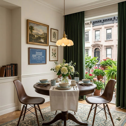 Margaux White pleated glass pendant French vintage dining room elegant Parisian inspired warm Edison glow interior