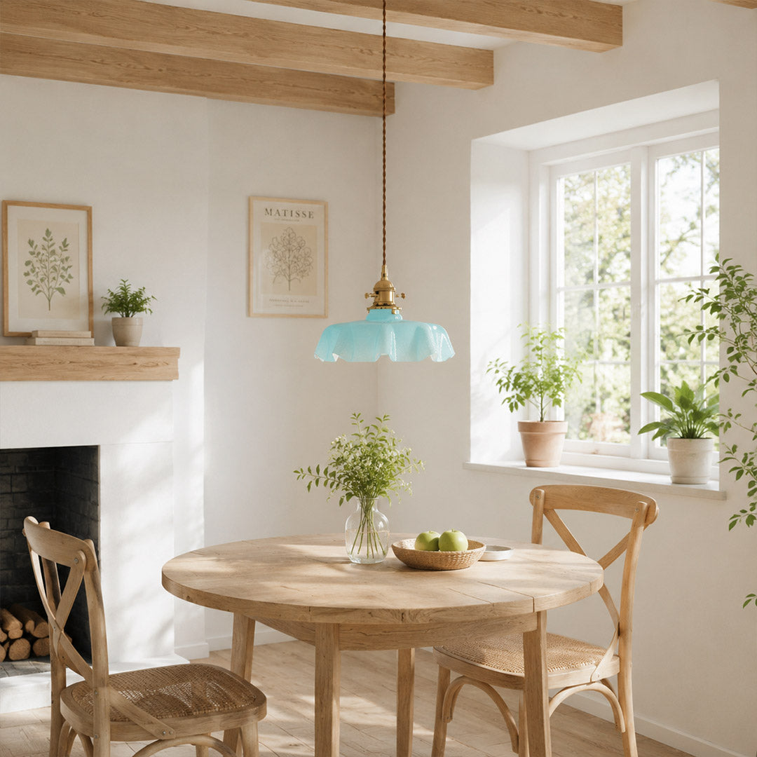 Margaux White pleated glass pendant French vintage dining room elegant Parisian inspired warm Edison glow interior