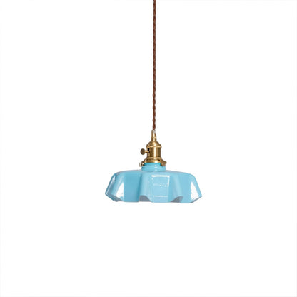 Margaux pleated glass mini pendant Blue brass stem French vintage Maximalist Cottagecore 9.8 inch white background