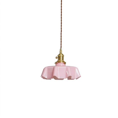 Margaux pleated glass mini pendant Pink brass stem French vintage Boudoir feminine bedroom 9.8 inch white background