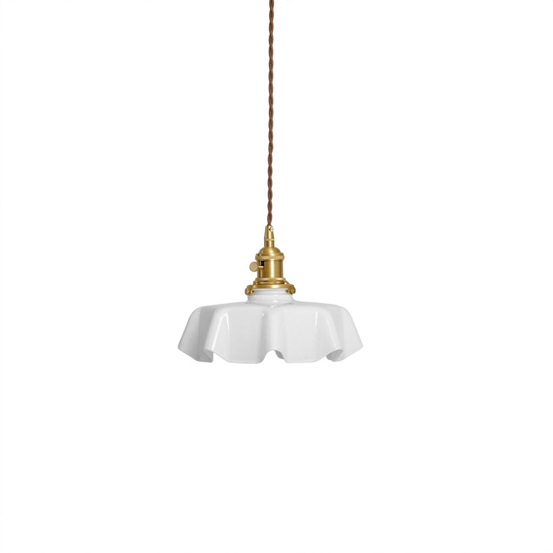 Margaux pleated glass mini pendant White brass stem French vintage Boudoir 9.8 inch flower shape white background