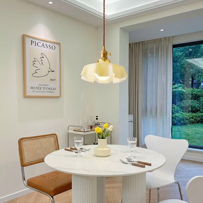 Margaux White pleated glass pendant French vintage dining room elegant Parisian inspired warm Edison glow interior