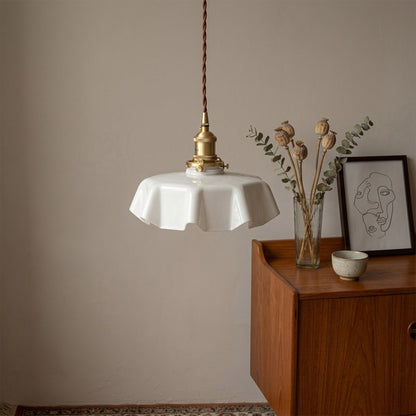 Margaux White pleated glass pendant French vintage dining room elegant Parisian inspired warm Edison glow interior
