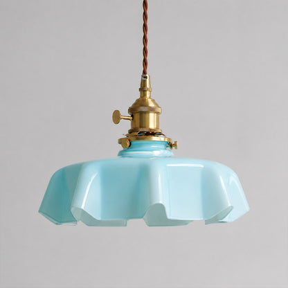 Margaux Blue pleated glass pendant trio kitchen island Maximalist Cottagecore colorful French vintage modern interior