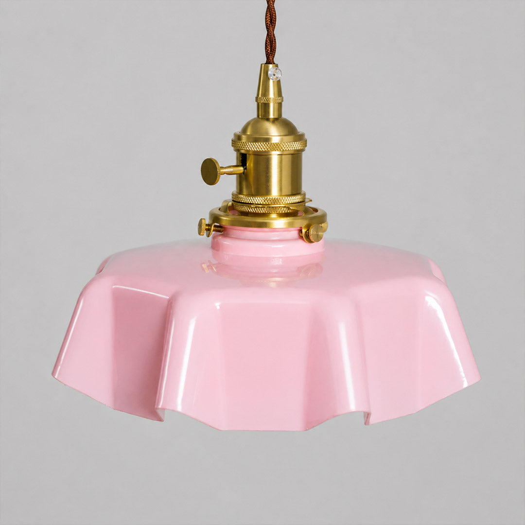 Margaux pleated glass mini pendant Pink brass stem French vintage Boudoir feminine bedroom 9.8 inch white background