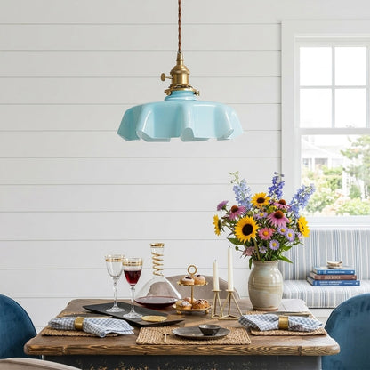 Margaux Blue pleated glass pendant trio kitchen island Maximalist Cottagecore colorful French vintage modern interior