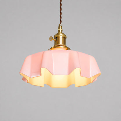 Margaux pleated glass mini pendant Pink brass stem French vintage Boudoir feminine bedroom 9.8 inch white background
