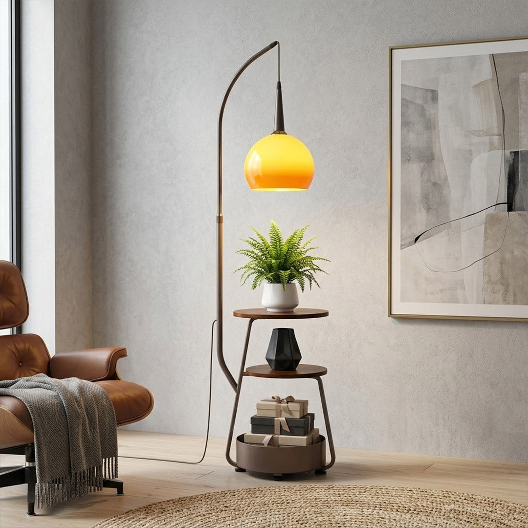 Marigold Floor Lamp with Shelves | Arc Stand – Stuberlighting