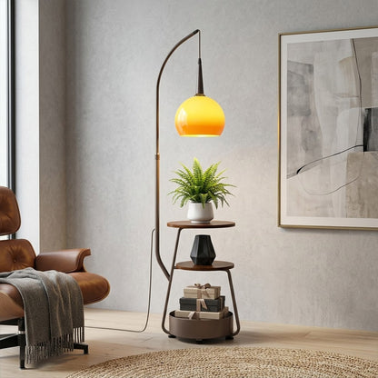Marigold Floor Lamp with Shelves | Arc Stand – Stuberlighting