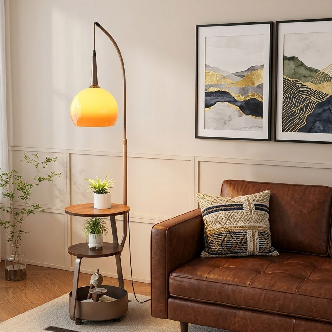 Marigold Floor Lamp with Shelves | Arc Stand – Stuberlighting