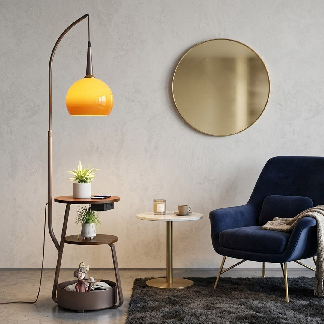 Marigold Floor Lamp with Shelves | Arc Stand – Stuberlighting