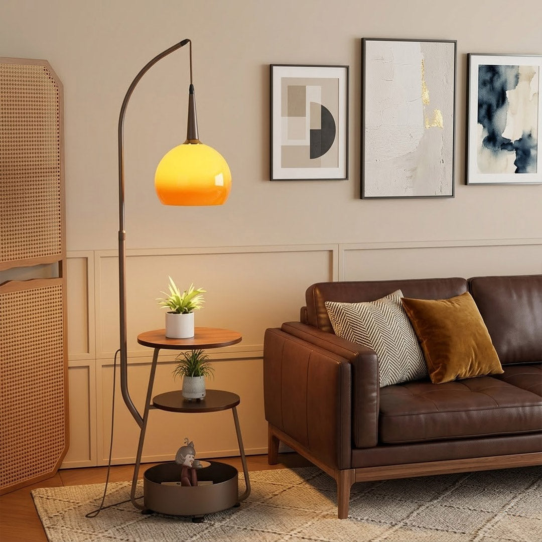 Marigold Floor Lamp with Shelves | Arc Stand – Stuberlighting