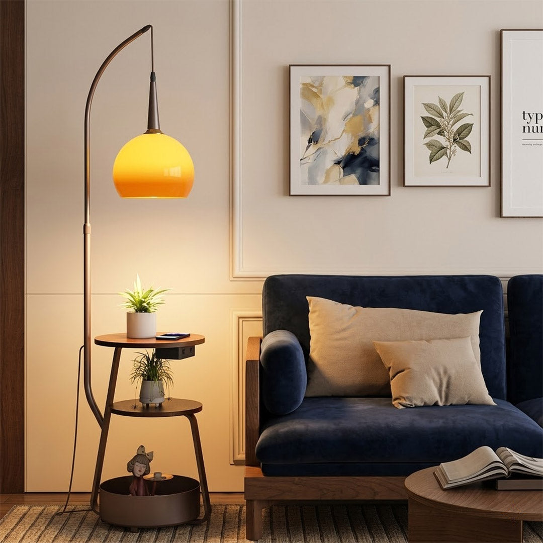 Marigold Floor Lamp with Shelves | Arc Stand – Stuberlighting