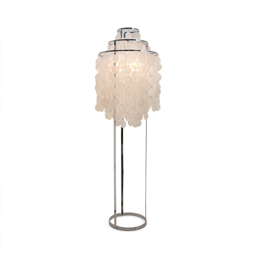Marina Capiz shell floor lamp Chrome polished silver 47 inch Coastal Boho beach house natural shells tall modern white background