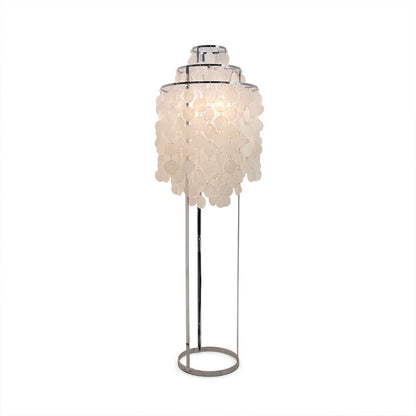 Marina Capiz shell floor lamp Chrome polished silver 47 inch Coastal Boho beach house natural shells tall modern white background