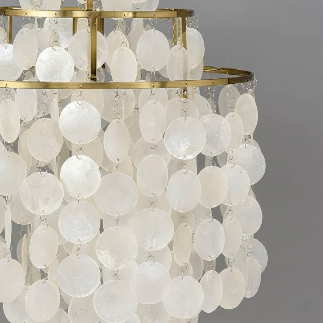 Marina Capiz shell translucent natural pearl iridescent close up detail Coastal Boho beach house authentic craftsmanship