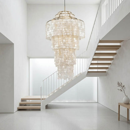 Marisa small hat form Capiz shell chandelier foyer entryway Zen Asian inspired minimalist welcoming warm glow natural lifestyle interior