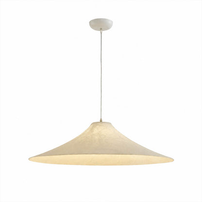 Marlow wide-flat silk disc pendant light medium 25.6 inch white handcrafted natural mulberry silk shade metal frame Japandi minimalist dining living room white background