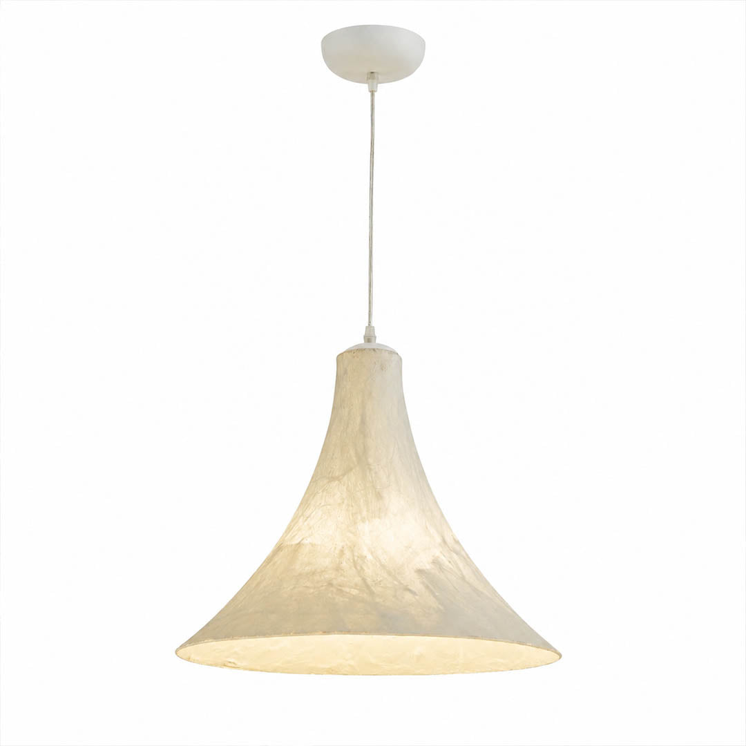 Marlow wide-flat silk disc pendant light small 17.7 inch white handcrafted natural mulberry silk shade metal frame Japandi minimalist Scandinavian foyer white background