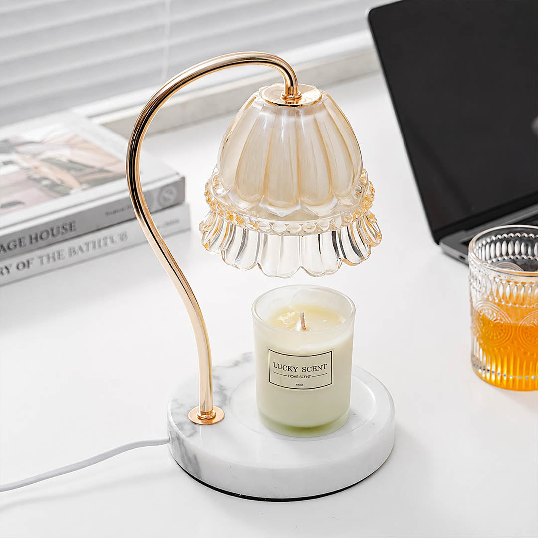 Marlowe marble candle warmer lamp study desk office scent warming warm glow marble gold relaxing American home lifestyle interior