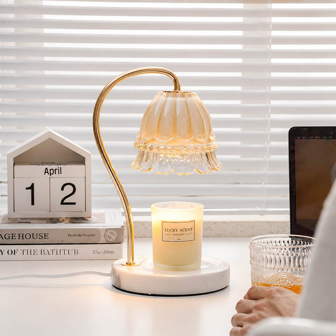 Marlowe marble candle warmer lamp study desk office scent warming warm glow marble gold relaxing American home lifestyle interior