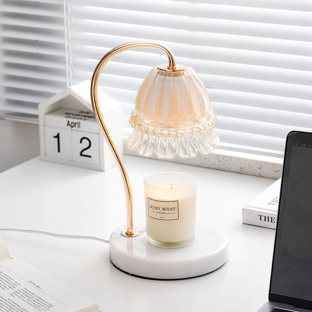 Marlowe marble candle warmer lamp study desk office scent warming warm glow marble gold relaxing American home lifestyle interior