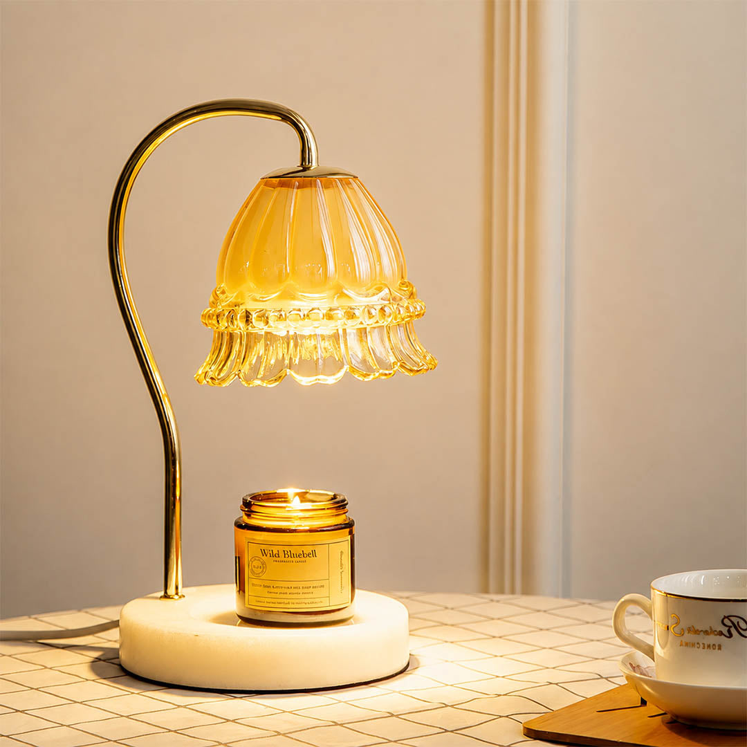 Marlowe marble candle warmer lamp study desk office scent warming warm glow marble gold relaxing American home lifestyle interior