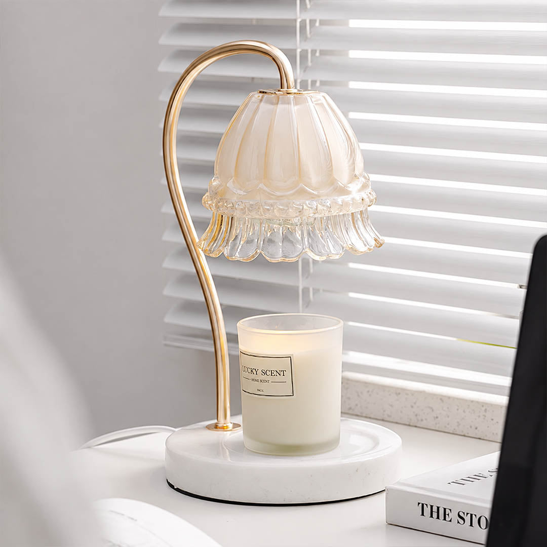 Marlowe marble candle warmer lamp study desk office scent warming warm glow marble gold relaxing American home lifestyle interior