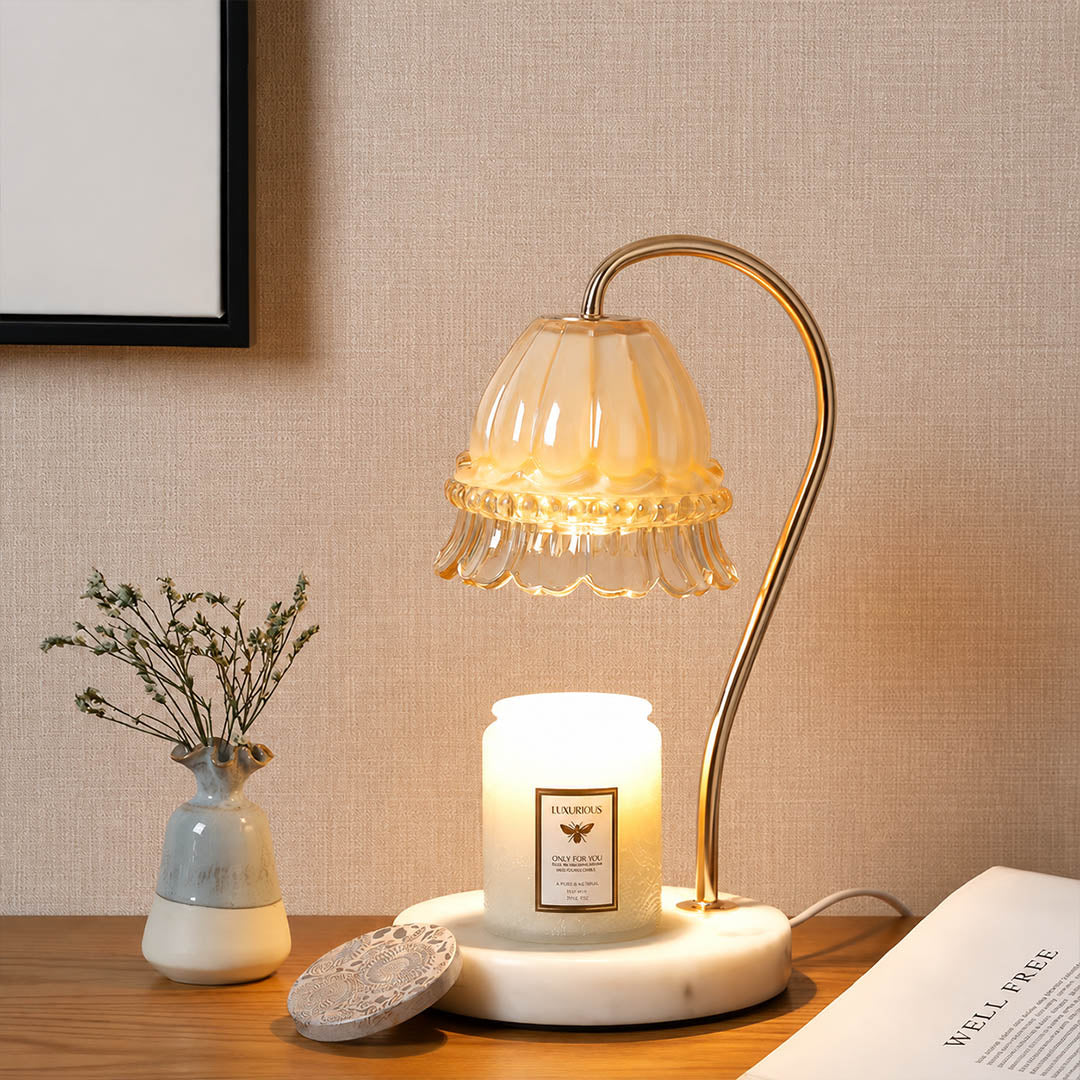 Marlowe marble candle warmer lamp study desk office scent warming warm glow marble gold relaxing American home lifestyle interior