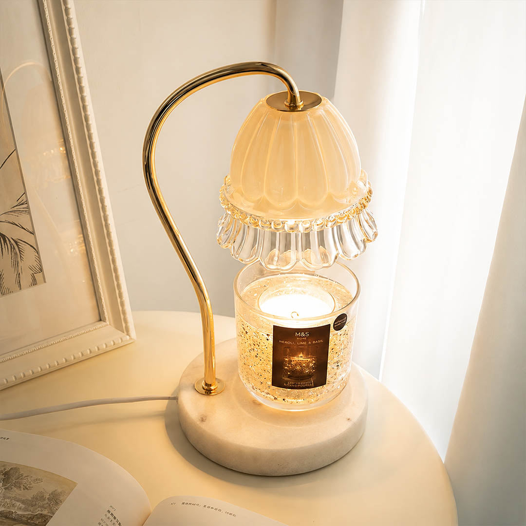 Marlowe marble candle warmer lamp study desk office scent warming warm glow marble gold relaxing American home lifestyle interior