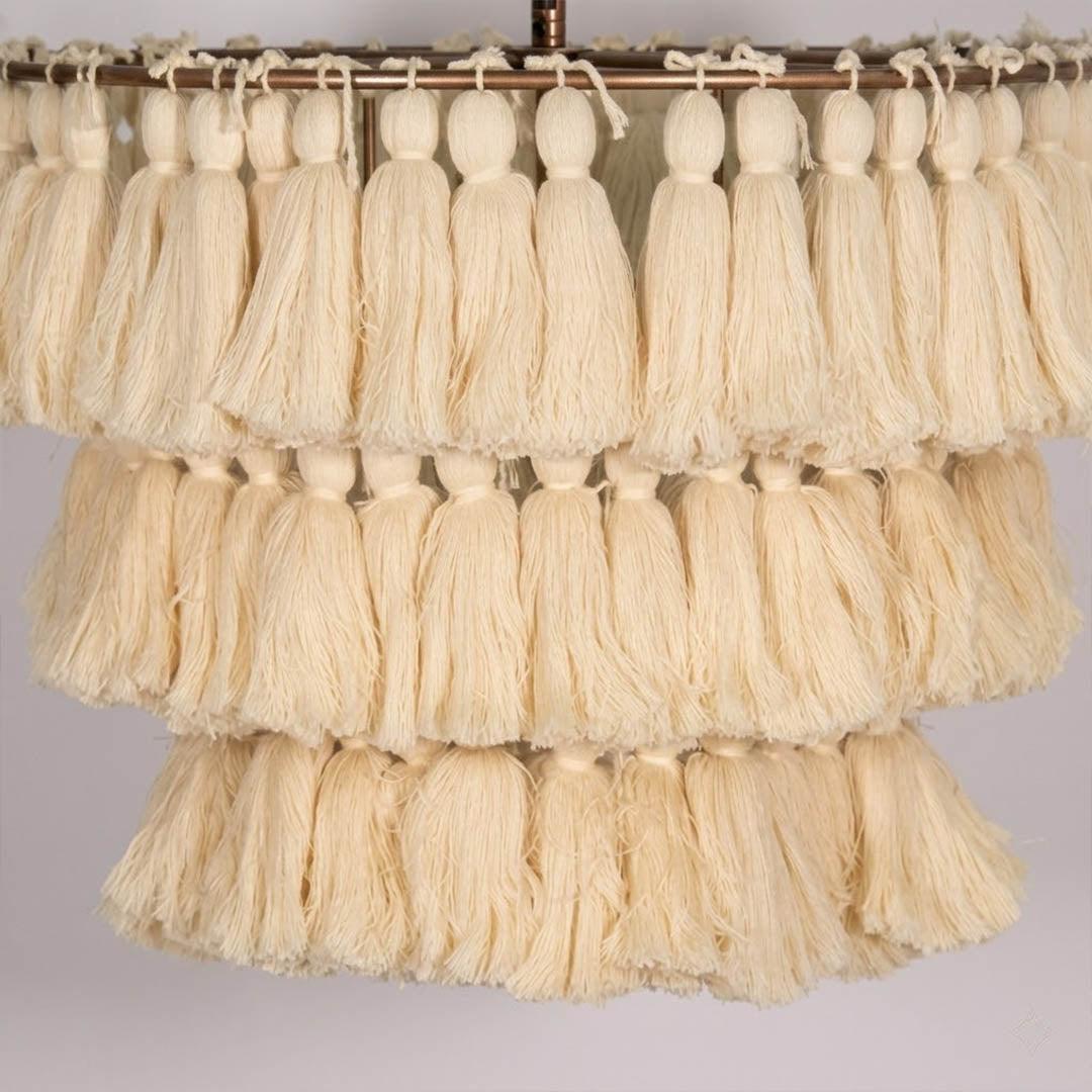 Marrakesh pendant light fabric tassel fringe texture detail close up bohemian style