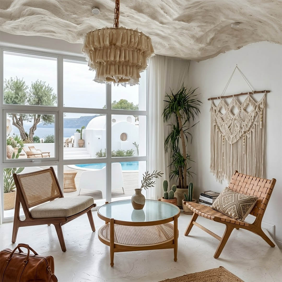 Marrakesh boho tassel pendant light above dining table coastal nordic interior warm light