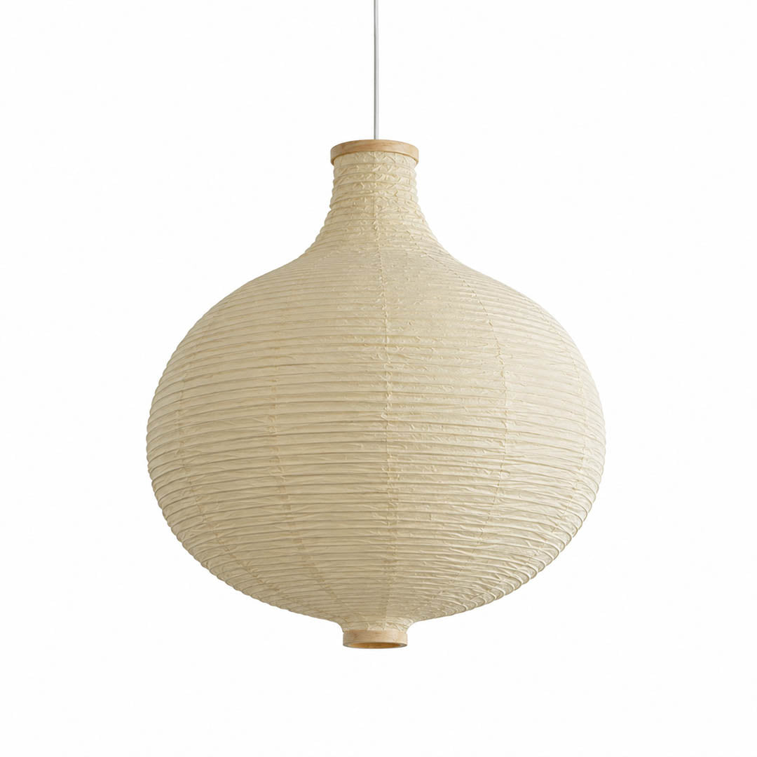 Mayu pendant light Japanese rice paper oval cocoon 22.4 inch 25.1 inch handcrafted soft ovoid form white wire foldable collapsible warm glow dining bedroom minimalist Japandi Zen white background