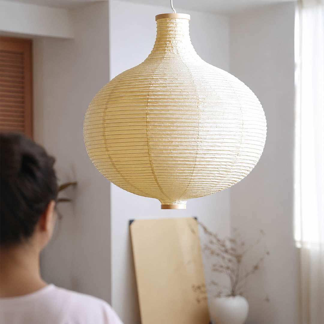 Mayu pendant light 22.4 inch modern entryway foyer welcome sculptural warm ambient oval cocoon Japandi Zen Japanese lifestyle interior