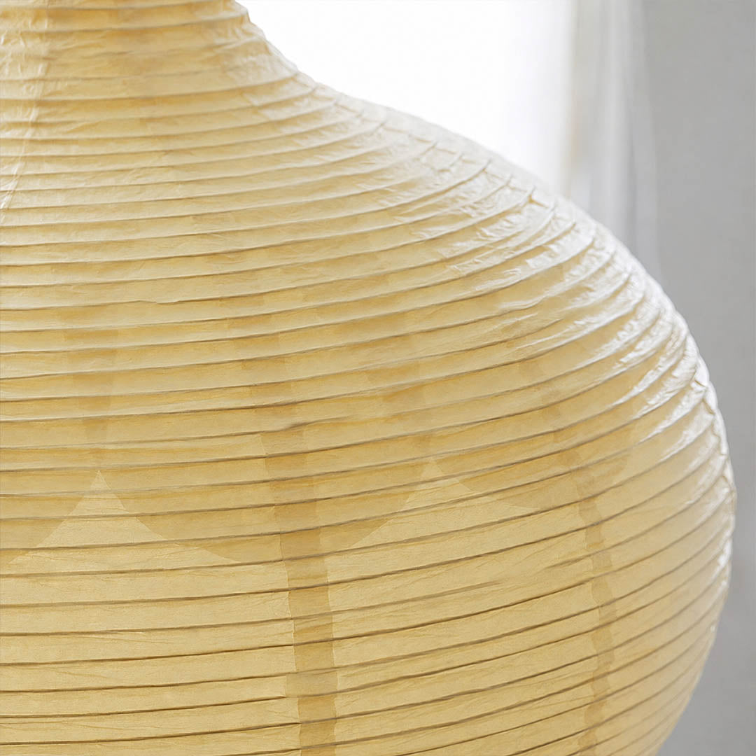 Mayu pendant light rice paper natural fibrous texture Japanese handmade traditional detail close up craftsmanship authentic warm