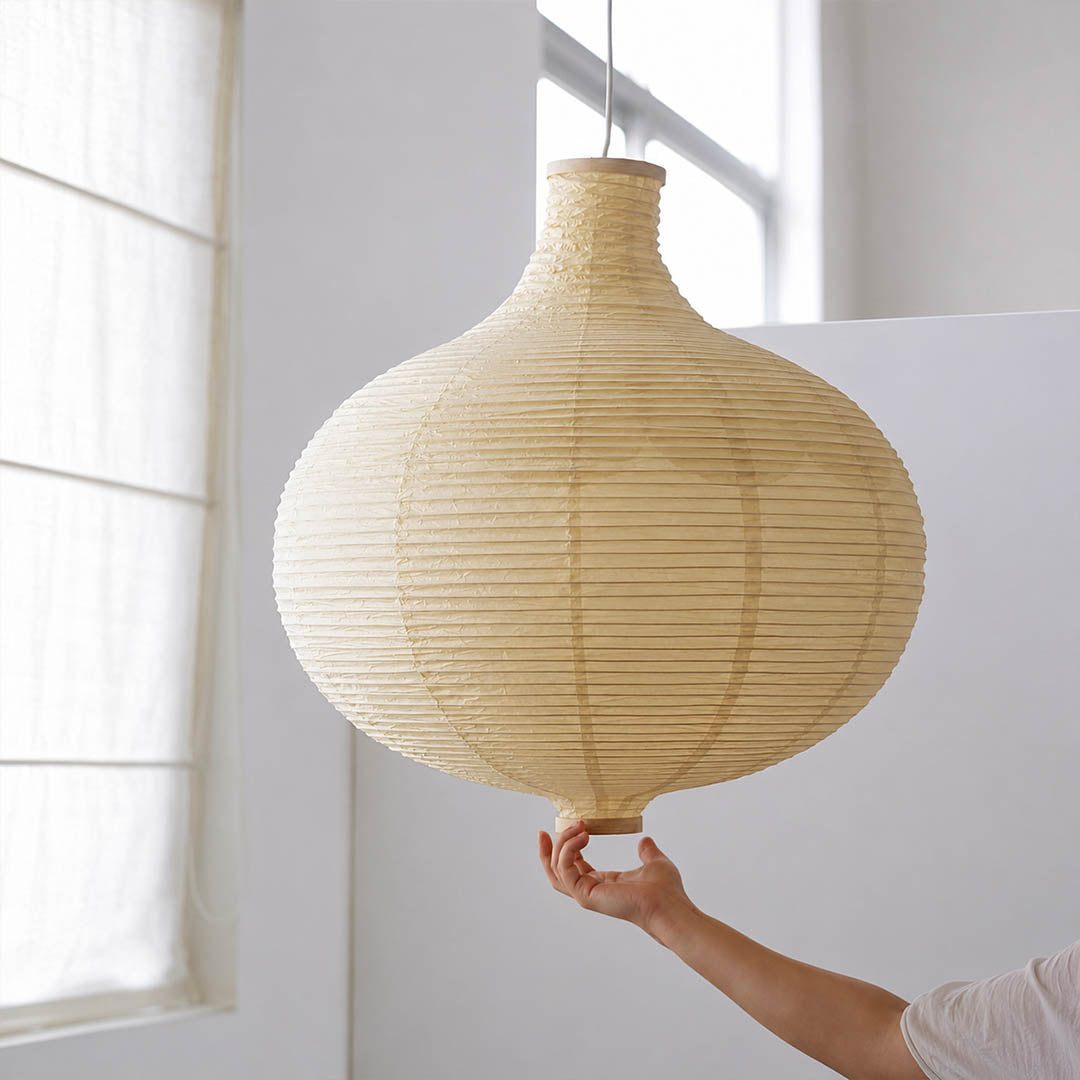 Mayu pendant light 22.4 inch modern entryway foyer welcome sculptural warm ambient oval cocoon Japandi Zen Japanese lifestyle interior