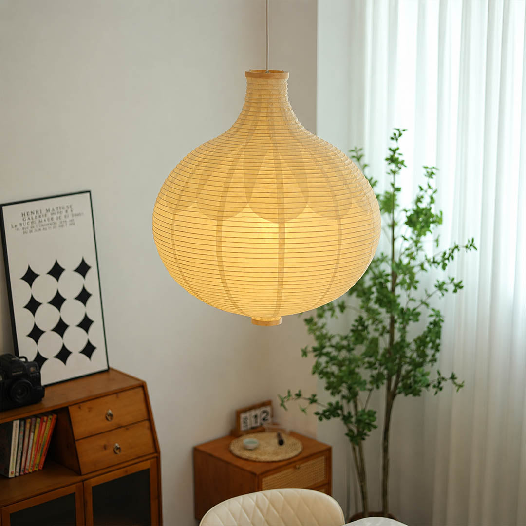 Mayu pendant light 22.4 inch reading corner armchair cozy intimate warm ambient sculptural oval cocoon Japanese Japandi lifestyle interior