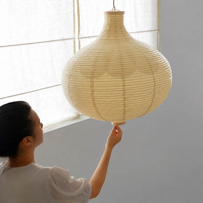 Mayu pendant light 22.4 inch primary bedroom sculptural ceiling anchor warm ambient cocoon oval Japandi Wabi Sabi Japanese lifestyle interior