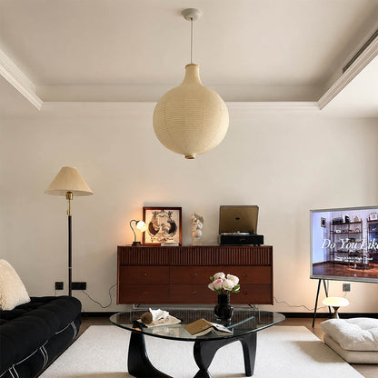 Mayu pendant light 22.4 inch reading corner armchair cozy intimate warm ambient sculptural oval cocoon Japanese Japandi lifestyle interior