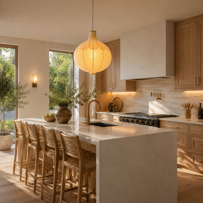 Mayu pendant light 22.4 inch modern kitchen island marble counter statement warm ambient sculptural oval Japandi Japanese lifestyle interior
