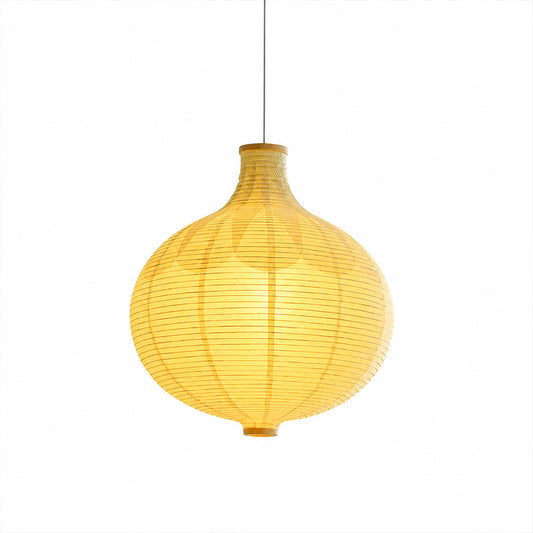 Mayu pendant light Japanese rice paper oval cocoon 22.4 inch 25.1 inch handcrafted soft ovoid form white wire foldable collapsible warm glow dining bedroom minimalist Japandi Zen white background