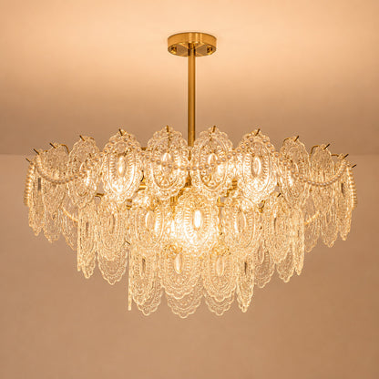 Three-layer 31.5-inch Merletto tiered glass chandelier with pearl-style accents