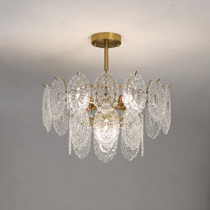 Two-layer 16.5-inch Merletto glass chandelier with clear rippled glass panels