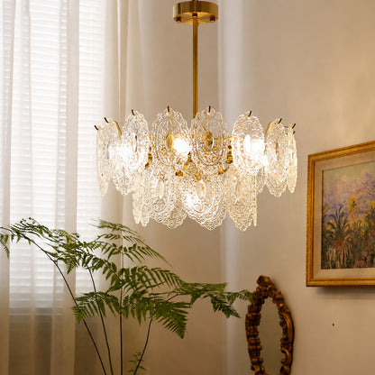 Two-layer 19.7-inch Merletto glass chandelier with rippled glass panels