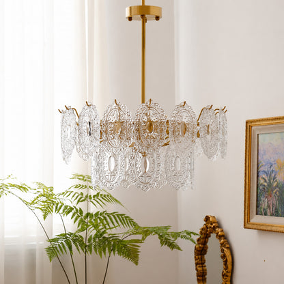 Two-layer 23.6-inch Merletto glass chandelier with rippled glass panels