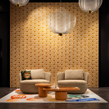 Large Meshmatics chandelier as a sculptural focal point in a modern hotel lobby