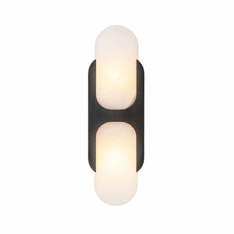 Tall 19.7-inch black Mezzaluna alabaster wall sconce as a bold vertical accent in a living room